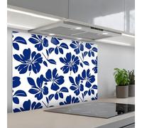 KitchenYeah© Crédence Adhésive Cuisine 55x80 cm Résistant À La Chaleur Plaque Adhesif Fond De Hotte Interieur Cuisson Sur Mesure Floral - Moderne - Bleu