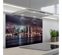KitchenYeah© Crédence Adhésive Cuisine 55x80 cm Résistant À La Chaleur Plaque Adhesif Fond De Hotte Interieur Cuisson Sur Mesure New York - Skyline - Nuit