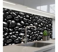 KitchenYeah© Crédence Adhésive Cuisine 60x100 cm Résistant À La Chaleur Plaque Adhesif Fond De Hotte Interieur Cuisson Sur Mesure Noir - Brillant - Pierres