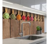 KitchenYeah© Crédence Adhésive Cuisine 60x100 cm Résistant À La Chaleur Plaque Adhesif Fond De Hotte Interieur Cuisson Sur Mesure Cuillères - Herbes - Bois