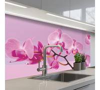 KitchenYeah© Crédence Adhésive Cuisine 60x100 cm Résistant À La Chaleur Plaque Adhesif Fond De Hotte Interieur Cuisson Sur Mesure Fleurs - Orchidée - Rose