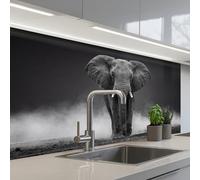 KitchenYeah© Crédence Adhésive Cuisine 60x100 cm Résistant À La Chaleur Plaque Adhesif Fond De Hotte Interieur Cuisson Sur Mesure Éléphant - Noir - Blanc - Fumée