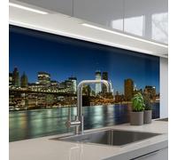 KitchenYeah© Crédence Adhésive Cuisine 60x100 cm Résistant À La Chaleur Plaque Adhesif Fond De Hotte Interieur Cuisson Sur Mesure Lumières Ville - Soir - Skyline - Pont