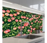 KitchenYeah© Crédence Adhésive Cuisine 60x100 cm Résistant À La Chaleur Plaque Adhesif Fond De Hotte Interieur Cuisson Sur Mesure Vert - Rouge - Cerise - Feuille