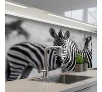 KitchenYeah© Crédence Adhésive Cuisine 60x100 cm Résistant À La Chaleur Plaque Adhesif Fond De Hotte Interieur Cuisson Sur Mesure Zèbres - Noirs - Blancs