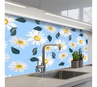 KitchenYeah© Crédence Adhésive Cuisine 60x100 cm Résistant À La Chaleur Plaque Adhesif Fond De Hotte Interieur Cuisson Sur Mesure Marguerites - Bleu - Motif