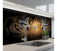 KitchenYeah© Crédence Adhésive Cuisine 60x100 cm Résistant À La Chaleur Plaque Adhesif Fond De Hotte Interieur Cuisson Sur Mesure Tigre - Noir - Animal