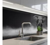 KitchenYeah© Crédence Adhésive Cuisine 60x150 cm Résistant À La Chaleur Plaque Adhesif Fond De Hotte Interieur Cuisson Sur Mesure Éléphant - Noir - Blanc - Fumée