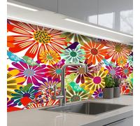 KitchenYeah© Crédence Adhésive Cuisine 60x150 cm Résistant À La Chaleur Plaque Adhesif Fond De Hotte Interieur Cuisson Sur Mesure Arc-en-ciel - Fleurs - Motifs - Hippie
