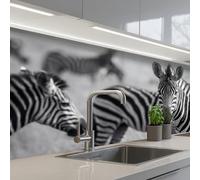 KitchenYeah© Crédence Adhésive Cuisine 60x150 cm Résistant À La Chaleur Plaque Adhesif Fond De Hotte Interieur Cuisson Sur Mesure Zèbres - Noirs - Blancs