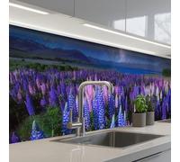 KitchenYeah© Crédence Adhésive Cuisine 60x200 cm Résistant À La Chaleur Plaque Adhesif Fond De Hotte Interieur Cuisson Sur Mesure Fleurs - Nuit - Lupin - Ciel étoilé - Violet - Nature
