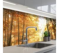 KitchenYeah© Crédence Adhésive Cuisine 60x200 cm Résistant À La Chaleur Plaque Adhesif Fond De Hotte Interieur Cuisson Sur Mesure Forêt - Automne - Soleil - Paysage - Nature - Arbres - Feuilles