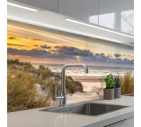 KitchenYeah© Crédence Adhésive Cuisine 60x200 cm Résistant À La Chaleur Plaque Adhesif Fond De Hotte Interieur Cuisson Sur Mesure Plage - Dune - Herbe - Coucher soleil - Mer