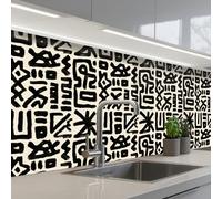 KitchenYeah© Crédence Adhésive Cuisine 60x200 cm Résistant À La Chaleur Plaque Adhesif Fond De Hotte Interieur Cuisson Sur Mesure Géométrique - Figures - Noir