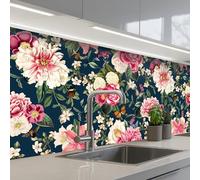 KitchenYeah© Crédence Adhésive Cuisine 60x200 cm Résistant À La Chaleur Plaque Adhesif Fond De Hotte Interieur Cuisson Sur Mesure Motifs - Rose - Feuilles