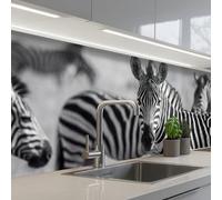 KitchenYeah© Crédence Adhésive Cuisine 60x200 cm Résistant À La Chaleur Plaque Adhesif Fond De Hotte Interieur Cuisson Sur Mesure Zèbres - Noirs - Blancs