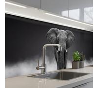 KitchenYeah© Crédence Adhésive Cuisine 60x200 cm Résistant À La Chaleur Plaque Adhesif Fond De Hotte Interieur Cuisson Sur Mesure Éléphant - Noir - Blanc - Fumée