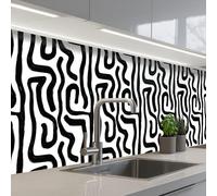 KitchenYeah© Crédence Adhésive Cuisine 60x250 cm Résistant À La Chaleur Plaque Adhesif Fond De Hotte Interieur Cuisson Sur Mesure Moderne - Lignes - Noir