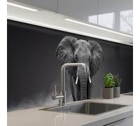 KitchenYeah© Crédence Adhésive Cuisine 60x250 cm Résistant À La Chaleur Plaque Adhesif Fond De Hotte Interieur Cuisson Sur Mesure Éléphant - Noir - Blanc - Fumée