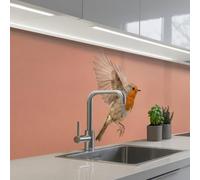 KitchenYeah© Crédence Adhésive Cuisine 60x250 cm Résistant À La Chaleur Plaque Adhesif Fond De Hotte Interieur Cuisson Sur Mesure Robin - Nature - Rose