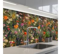 KitchenYeah© Crédence Adhésive Cuisine 60x250 cm Résistant À La Chaleur Plaque Adhesif Fond De Hotte Interieur Cuisson Sur Mesure Champ Fleurs - Couleurs - Peinture
