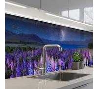KitchenYeah© Crédence Adhésive Cuisine 60x250 cm Résistant À La Chaleur Plaque Adhesif Fond De Hotte Interieur Cuisson Sur Mesure Fleurs - Nuit - Lupin - Ciel étoilé - Violet - Nature
