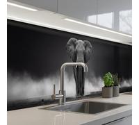 KitchenYeah© Crédence Adhésive Cuisine 60x300 cm Résistant À La Chaleur Plaque Adhesif Fond De Hotte Interieur Cuisson Sur Mesure Éléphant - Noir - Blanc - Fumée