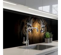 KitchenYeah© Crédence Adhésive Cuisine 60x300 cm Résistant À La Chaleur Plaque Adhesif Fond De Hotte Interieur Cuisson Sur Mesure Tigre - Noir - Animal