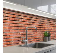 KitchenYeah© Crédence Adhésive Cuisine 60x350 cm Résistant À La Chaleur Plaque Adhesif Fond De Hotte Interieur Cuisson Sur Mesure Rouge - Briques - Mur - Détérioration