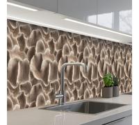 KitchenYeah© Crédence Adhésive Cuisine 60x400 cm Résistant À La Chaleur Plaque Adhesif Fond De Hotte Interieur Cuisson Sur Mesure Forme éventail - Beige - Texture fibre