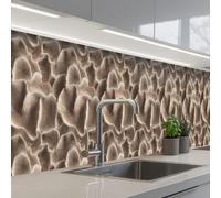 KitchenYeah© Crédence Adhésive Cuisine 60x500 cm Résistant À La Chaleur Plaque Adhesif Fond De Hotte Interieur Cuisson Sur Mesure Forme éventail - Beige - Texture fibre
