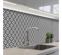 KitchenYeah© Crédence Adhésive Cuisine 60x500 cm Résistant À La Chaleur Plaque Adhesif Fond De Hotte Interieur Cuisson Sur Mesure Noir - Géométrie - Design