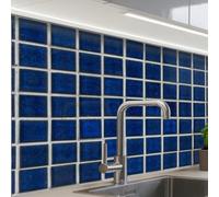 KitchenYeah© Crédence Adhésive Cuisine 60x80 cm Résistant À La Chaleur Plaque Adhesif Fond De Hotte Interieur Cuisson Sur Mesure Mosaïque - Carreaux - Brillant - Bleu