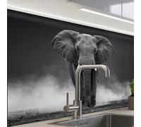 KitchenYeah© Crédence Adhésive Cuisine 60x80 cm Résistant À La Chaleur Plaque Adhesif Fond De Hotte Interieur Cuisson Sur Mesure Éléphant - Noir - Blanc - Fumée