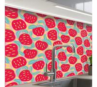 KitchenYeah© Crédence Adhésive Cuisine 60x80 cm Résistant À La Chaleur Plaque Adhesif Fond De Hotte Interieur Cuisson Sur Mesure Pommes - Rouge - Points