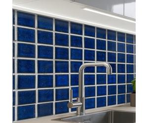 KitchenYeah© Crédence Adhésive Cuisine 60x80 cm Résistant À La Chaleur Plaque Adhesif Fond De Hotte Interieur Cuisson Sur Mesure Mosaïque - Carreaux - Brillant - Bleu