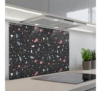 KitchenYeah© Crédence Adhésive Cuisine 60x90 cm Résistant À La Chaleur Plaque Adhesif Fond De Hotte Interieur Cuisson Sur Mesure Terrazzo - Motif - Noir - Doux