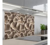 KitchenYeah© Crédence Adhésive Cuisine 60x90 cm Résistant À La Chaleur Plaque Adhesif Fond De Hotte Interieur Cuisson Sur Mesure Forme éventail - Beige - Texture fibre