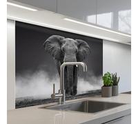 KitchenYeah© Crédence Adhésive Cuisine 80x100 cm Résistant À La Chaleur Plaque Adhesif Fond De Hotte Interieur Cuisson Sur Mesure Éléphant - Noir - Blanc - Fumée
