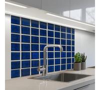 KitchenYeah© Crédence Adhésive Cuisine 80x100 cm Résistant À La Chaleur Plaque Adhesif Fond De Hotte Interieur Cuisson Sur Mesure Mosaïque - Carreaux - Brillant - Bleu
