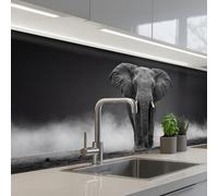 KitchenYeah© Crédence Adhésive Cuisine 80x150 cm Résistant À La Chaleur Plaque Adhesif Fond De Hotte Interieur Cuisson Sur Mesure Éléphant - Noir - Blanc - Fumée
