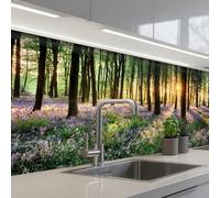 KitchenYeah© Crédence Adhésive Cuisine 80x150 cm Résistant À La Chaleur Plaque Adhesif Fond De Hotte Interieur Cuisson Sur Mesure Forêt - Fleurs - Lavande - Soleil - Violet - Nature