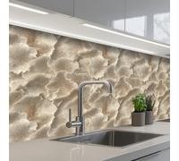 KitchenYeah© Crédence Adhésive Cuisine 80x150 cm Résistant À La Chaleur Plaque Adhesif Fond De Hotte Interieur Cuisson Sur Mesure Textures en éventail - Beige - Texture en fibres