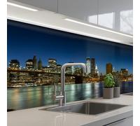KitchenYeah© Crédence Adhésive Cuisine 80x150 cm Résistant À La Chaleur Plaque Adhesif Fond De Hotte Interieur Cuisson Sur Mesure Lumières Ville - Soir - Skyline - Pont