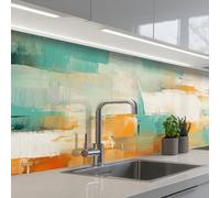 KitchenYeah© Crédence Adhésive Cuisine 80x150 cm Résistant À La Chaleur Plaque Adhesif Fond De Hotte Interieur Cuisson Sur Mesure Art - Abstrait - Bleu - Blanc