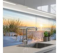 KitchenYeah© Crédence Adhésive Cuisine 80x150 cm Résistant À La Chaleur Plaque Adhesif Fond De Hotte Interieur Cuisson Sur Mesure Plage - Soleil - Dune - Herbe - Sable - Horizon