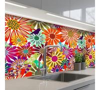 KitchenYeah© Crédence Adhésive Cuisine 80x150 cm Résistant À La Chaleur Plaque Adhesif Fond De Hotte Interieur Cuisson Sur Mesure Arc-en-ciel - Fleurs - Motifs - Hippie