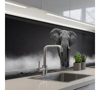 KitchenYeah© Crédence Adhésive Cuisine 80x200 cm Résistant À La Chaleur Plaque Adhesif Fond De Hotte Interieur Cuisson Sur Mesure Éléphant - Noir - Blanc - Fumée
