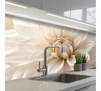 KitchenYeah© Crédence Adhésive Cuisine 80x200 cm Résistant À La Chaleur Plaque Adhesif Fond De Hotte Interieur Cuisson Sur Mesure Fleur - Dahlia - Blanc