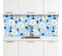 KitchenYeah© Crédence Adhésive Cuisine 80x200 cm Résistant À La Chaleur Plaque Adhesif Fond De Hotte Interieur Cuisson Sur Mesure Marguerites - Bleu - Motif